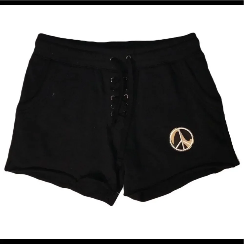 Lace-Up Sweatshorts With Camo Peace Sign Patch